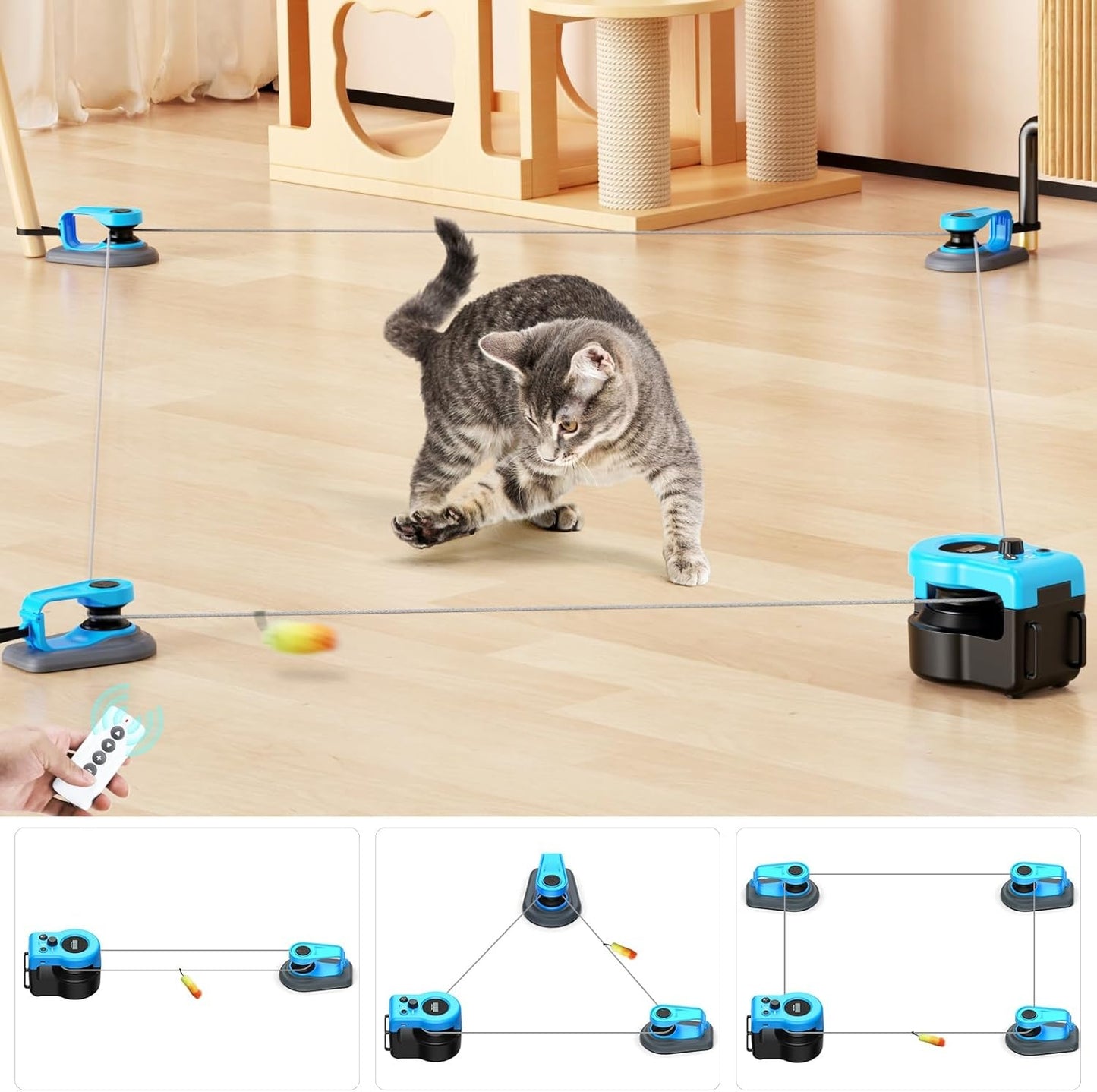 Auto/Manual Control DIY Cat Feather Mouse Toy Treadmill